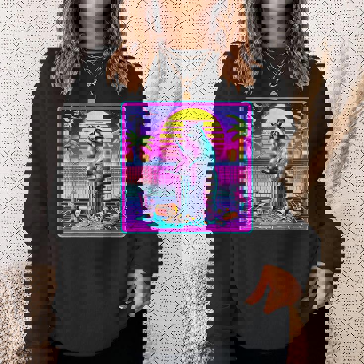 Vaporwave Synthwave Raccoon Sweatshirt | Retro Meme Style Gifts for Her