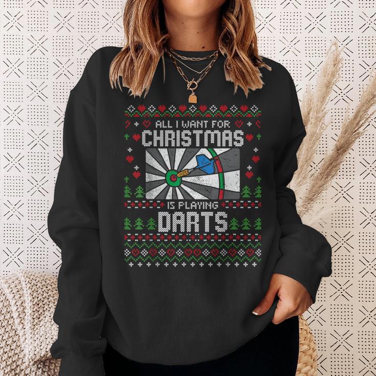 All I Want For Christmas Is Playing Darts Ugly Xmas Sweater Sweatshirt Geschenke für Sie