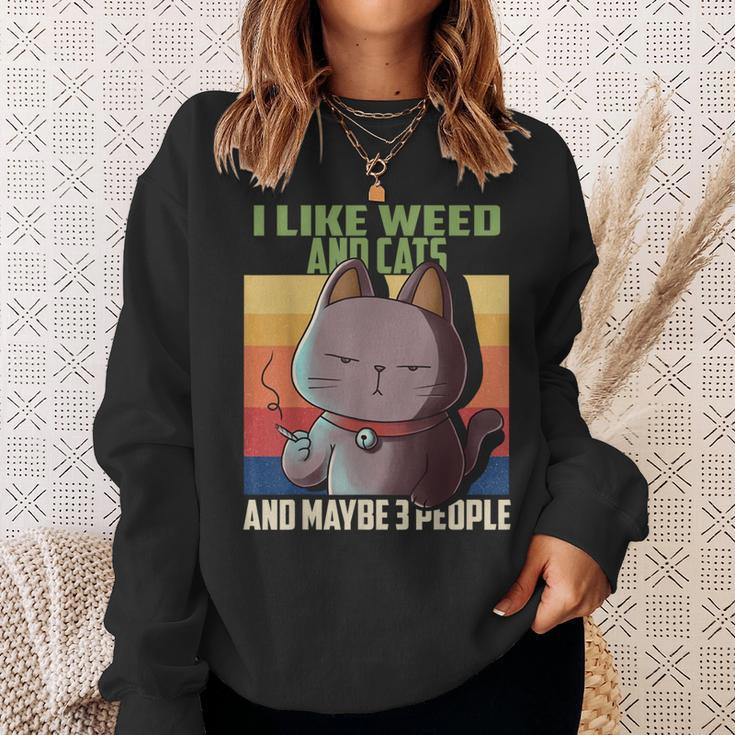 I Like Weed Cats And Maybe 3 People Cat Cannabis Grass Sweatshirt Geschenke für Sie