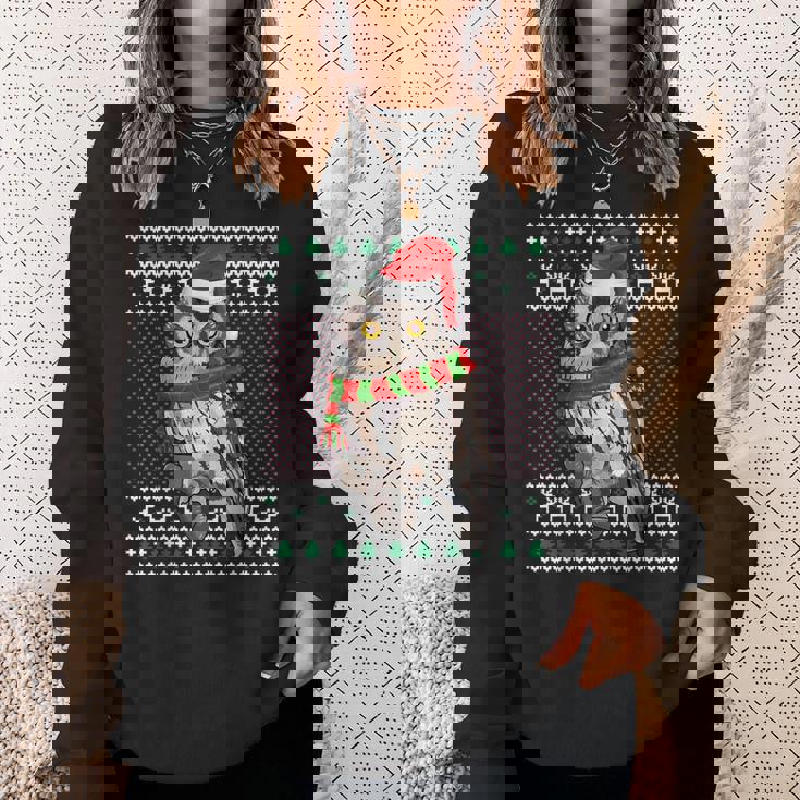 Xmas Santa Hat Whiskered Screech-Owl Ugly Christmas Sweatshirt Gifts for Her