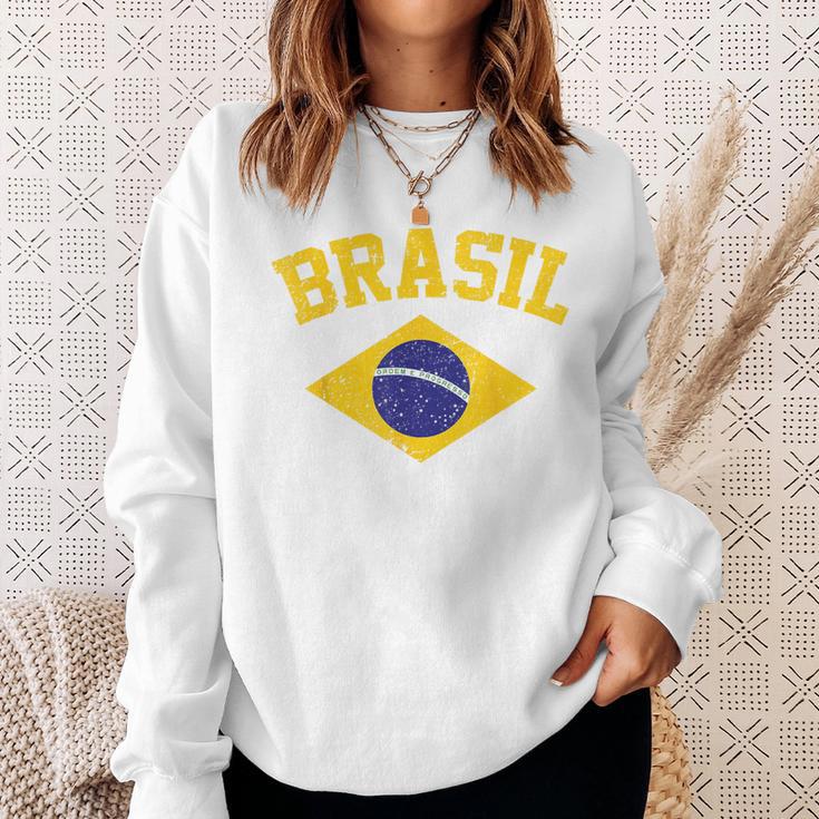 Brazilian National Flagintage Patriotic Football Brazil Green Sweatshirt Geschenke für Sie