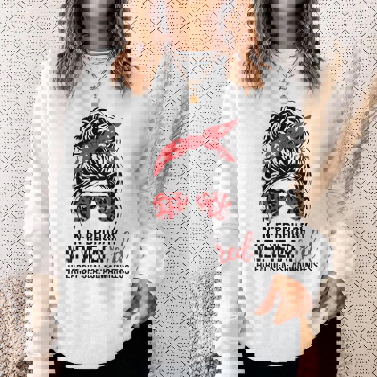 In February We Wear Red Heart Health Awareness Chd Disease Sweatshirt Gifts for Her