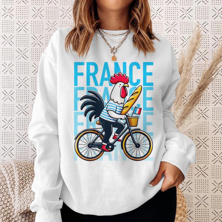 France Bicycle And Baguette Breton Stripes Rooster Sweatshirt Geschenke für Sie