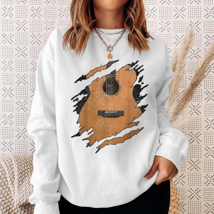 With Guitar Acoustic Music Guitarist Musician Blue Sweatshirt Geschenke für Sie