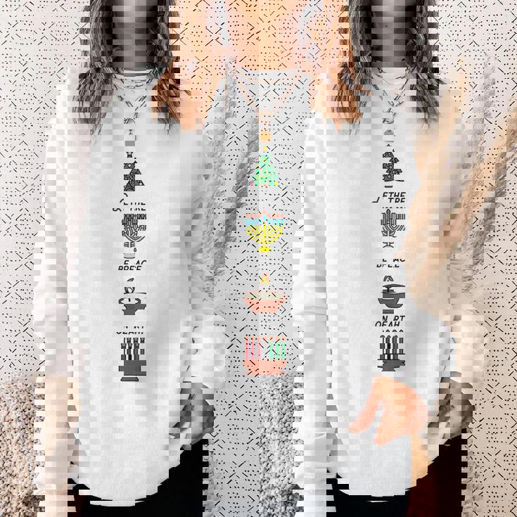 Peace On Earth Multicultural Holiday Diversity Symbols Sweatshirt Gifts for Her