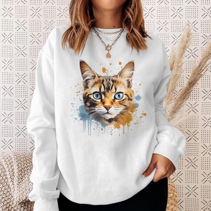 Watercolour Cat Portrait Adorable Animal Lover Gray Sweatshirt Geschenke für Sie