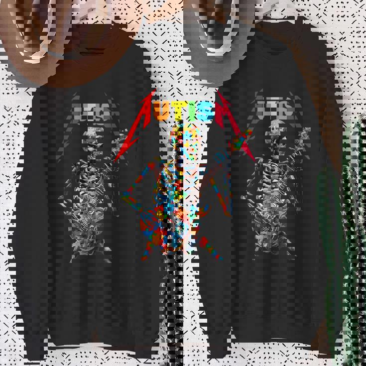 Autism Skeleton Guitar Player Rock Music Autism Awareness Sweatshirt Gifts for Old Women