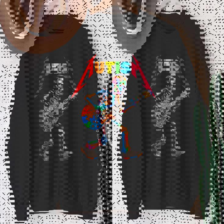 Autism Skeleton Guitar Rock Puzzle Music Autism Awareness Sweatshirt Gifts for Old Women