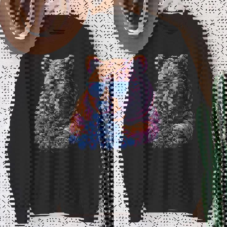 Blueberry Bear Sunglasses Blueberry Fruit Portrait Drawing Sweatshirt Gifts for Old Women
