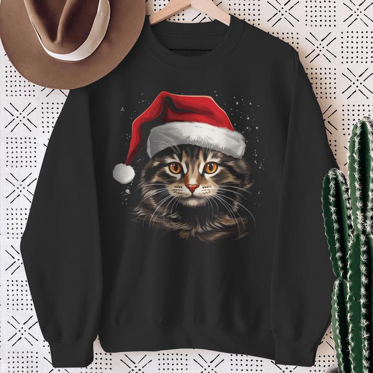 Cat With Christmas Hat Christmas Cat Santa Sweatshirt Geschenke für alte Frauen