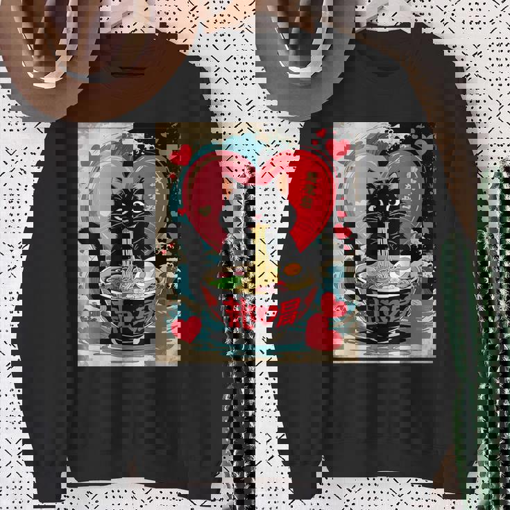 Cat Ramen Kawaii Cat Graphic Anime Valentines Day Sweatshirt Gifts for Old Women