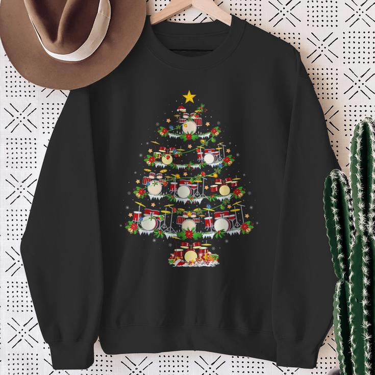 Christmas Lights Santa Drummer Christmas Tree Sweatshirt Geschenke für alte Frauen