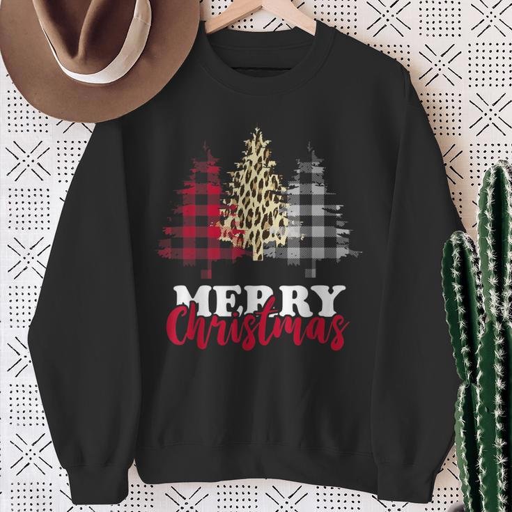 Christmas Tree Buffalo Check Leopard Xmas Merry Christmas Sweatshirt Geschenke für alte Frauen