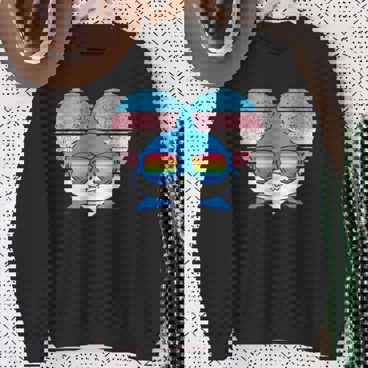 Cute Shark Pride Trans Flag Rainbow Sunglasses LGBTQ Sweatshirt Gifts for Old Women