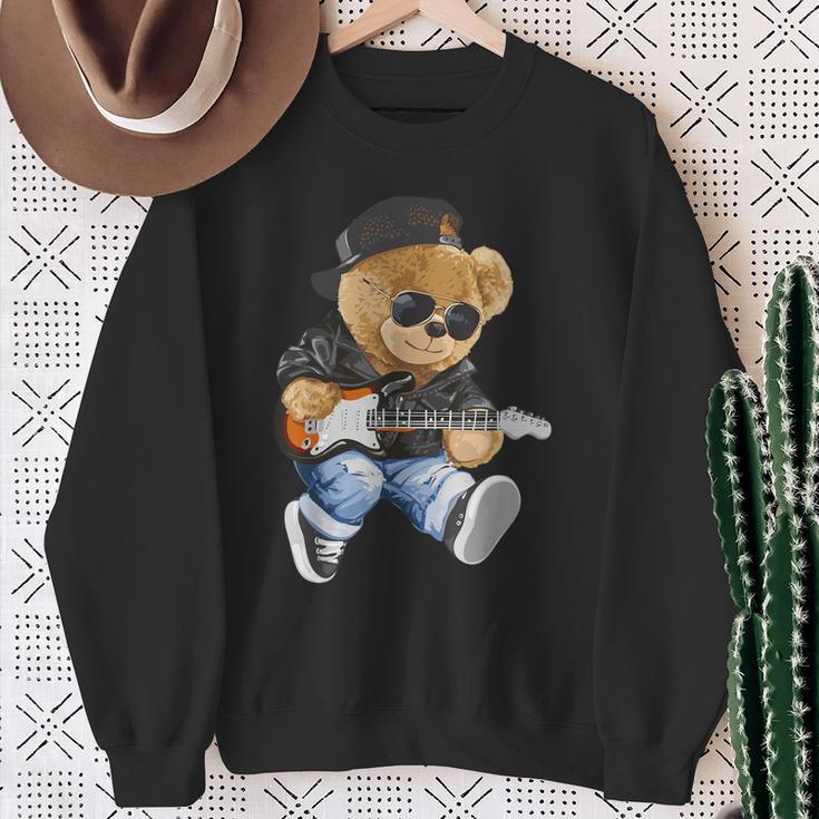 Cute Teddy Bear Playing Electric Guitar Sweatshirt Geschenke für alte Frauen