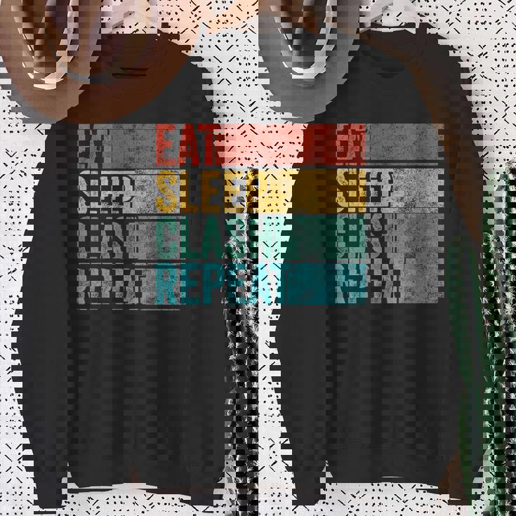 Eat Sleep Clash Repeat Gaming Clans Vintage Distressed Sweatshirt Gifts for Old Women