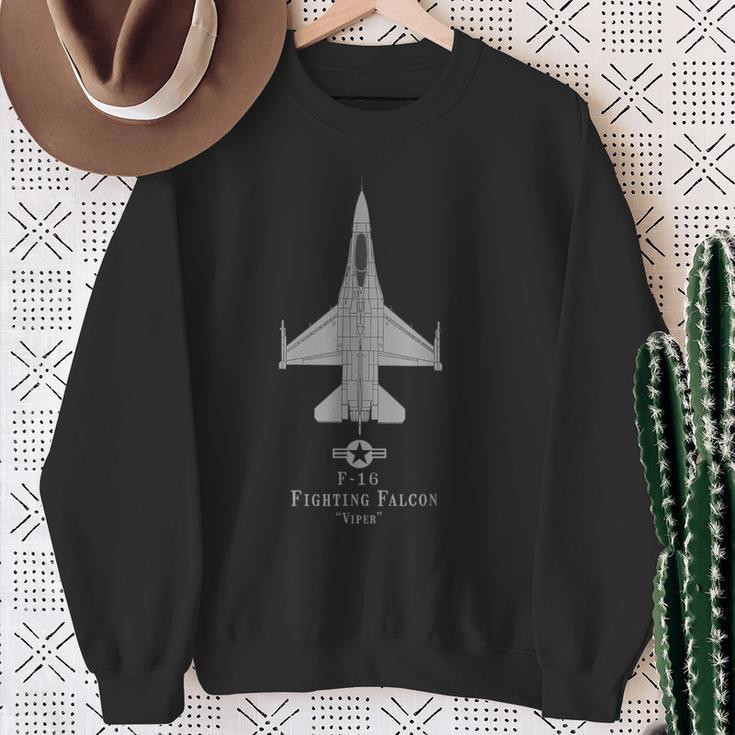 F-16 Fighting Falcon Tech Drawing Military Plane Sweatshirt Geschenke für alte Frauen