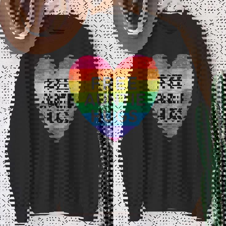 Free Auntie Hugs LGBT Gay Lesbian Pride Month Rainbow Flag Sweatshirt Gifts for Old Women