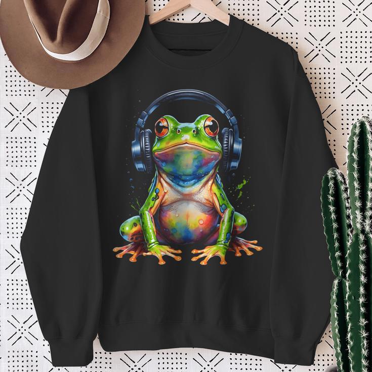 Frog Headphones Colourful Animal Print Sweatshirt Geschenke für alte Frauen