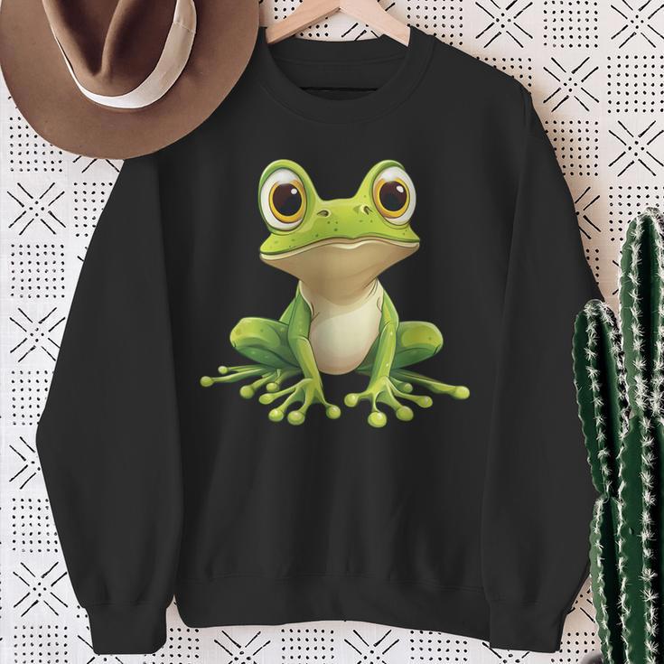 Frog With Big Eyes Frog Motif Sweatshirt Geschenke für alte Frauen