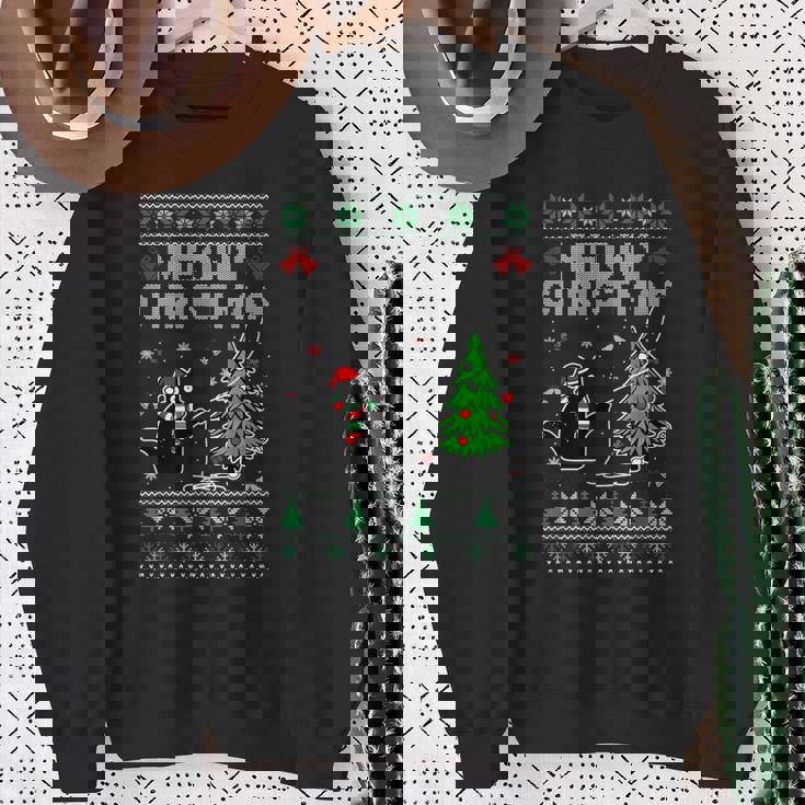 Meowy Christmas Cats Lovers Ugly Xmas Holiday Sweater Sweatshirt Gifts for Old Women