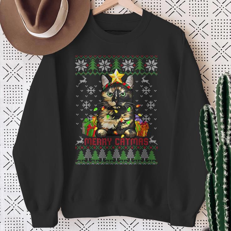 Merry Catmas Tortoiseshell Cat Ugly Christmas Jumper Sweatshirt Geschenke für alte Frauen