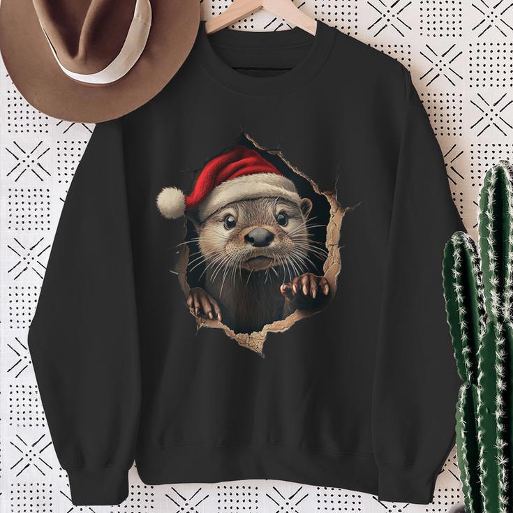 Otter With Christmas Hat Sunglasses Cute Otter Sweatshirt Geschenke für alte Frauen