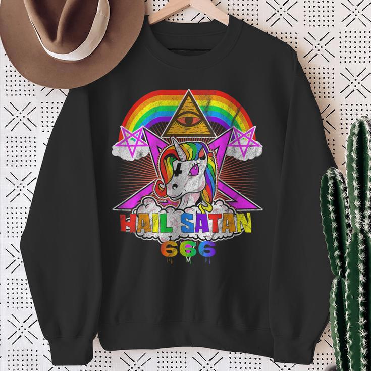 Hail Satan Einhorn Pentagramm 666 Okkult Gothic Sweatshirt Geschenke für alte Frauen