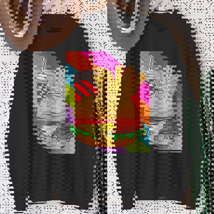 Hamburger Cheeseburger Burger Fritten Pommes Frites Sweatshirt Geschenke für alte Frauen