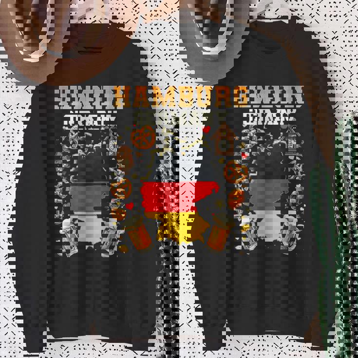 Hamburgo Alemania Souvenir Bandera Alemana Mapa Hamburgoacaciones Camisa de entrenamiento Regalos para ancianas