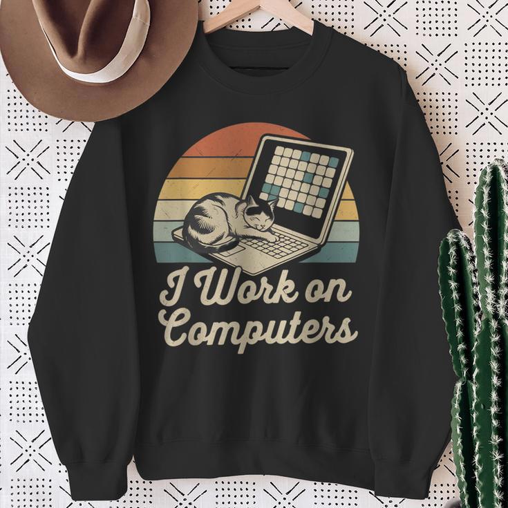 Ich Arbeite Am Computer Cat Kitty Kitten Cat Meme Sweatshirt Geschenke für alte Frauen