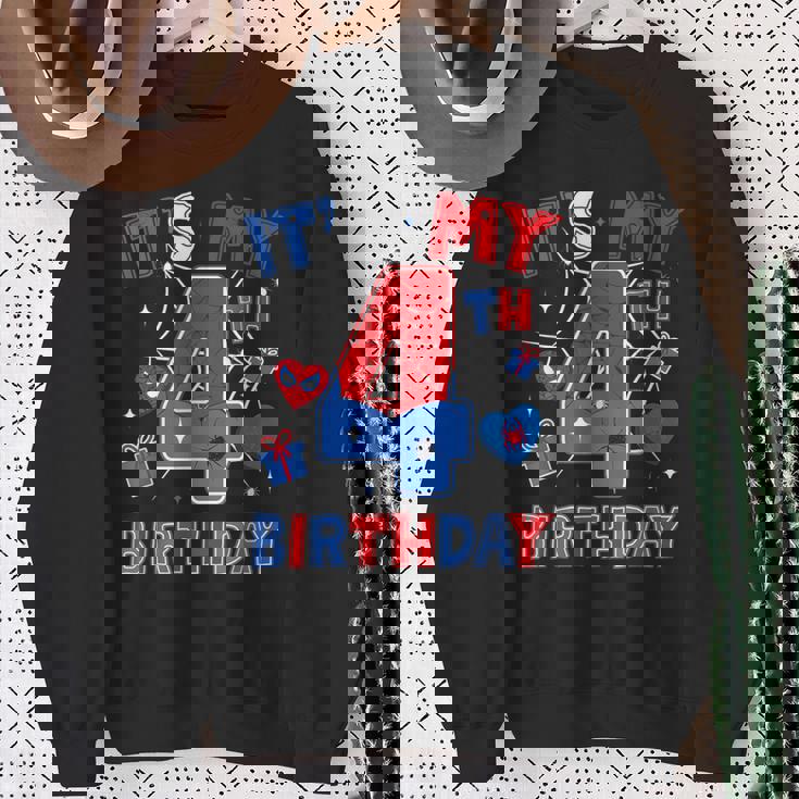 It's My 4Th Birthday Spider Boy Birthday Theme Party Sweatshirt Gifts for Old Women