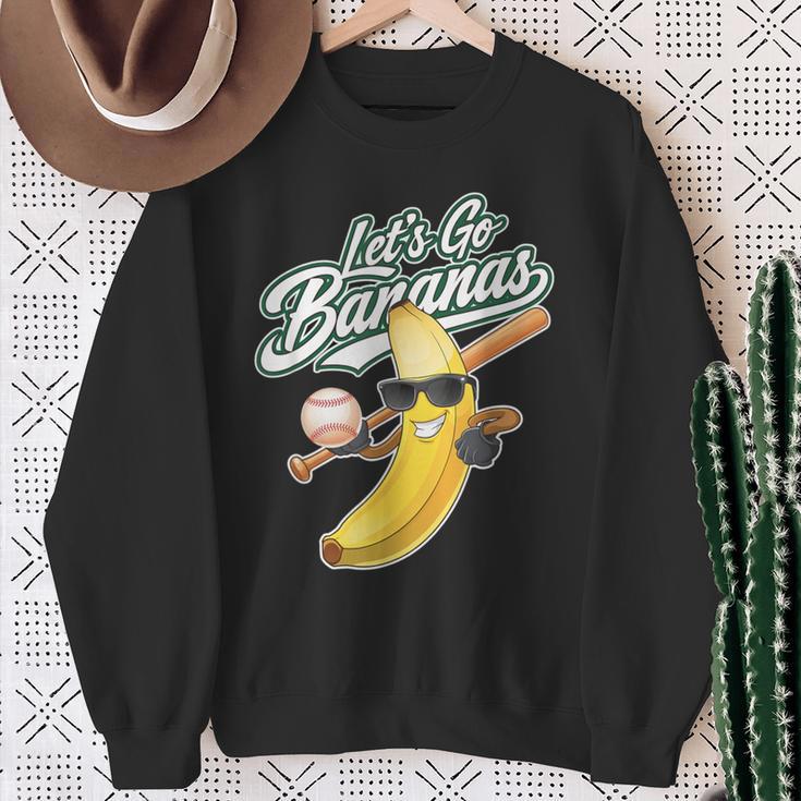 Let's Go Bananas Playing Baseball Baseball Player Sweatshirt Gifts for Old Women