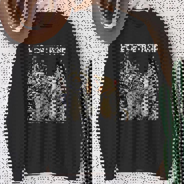 Let's Get Trashed Raccoon And Opossum Drinking Beer Sweatshirt Gifts for Old Women