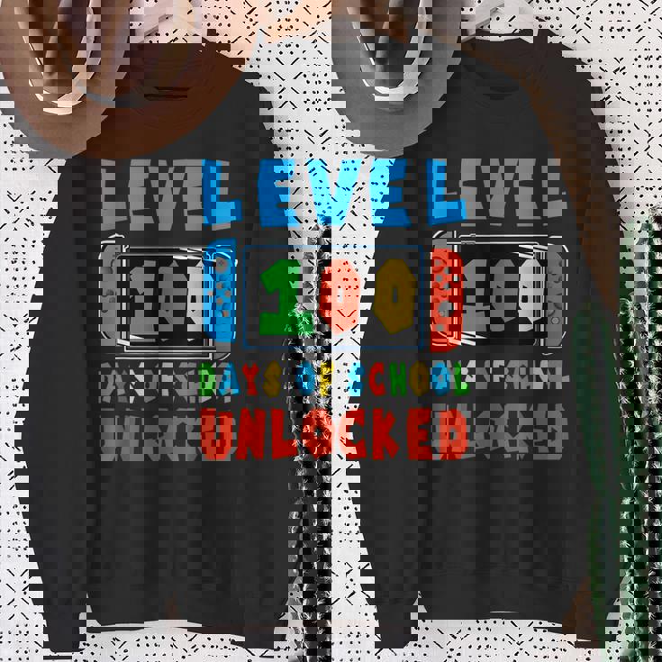 Level 100 Days Of School Unlocked 100 Days Of School Gamer Sweatshirt Gifts for Old Women
