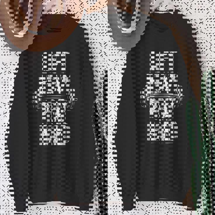 Lift Heavy Pray Hard Jesus Gym Weightlifter Deadlift Sweatshirt Gifts for Old Women