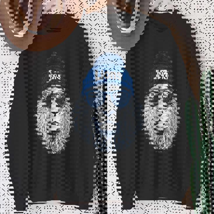 Lions Lover Apparel Lion Face With Sunglasses Winter Sweatshirt Gifts for Old Women