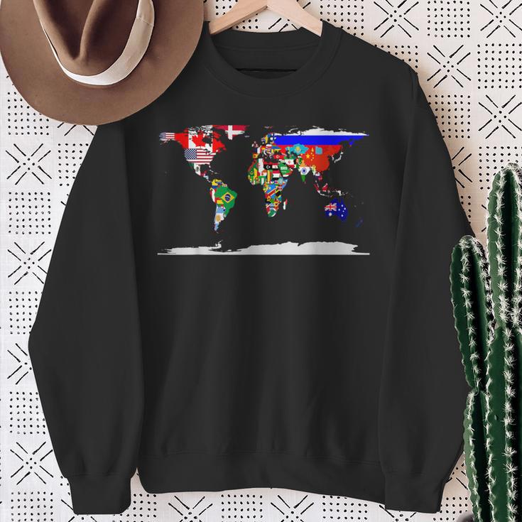 Mapa Del Mundo Y Banderas De Los Países Del Mundo Camisa de entrenamiento Regalos para ancianas