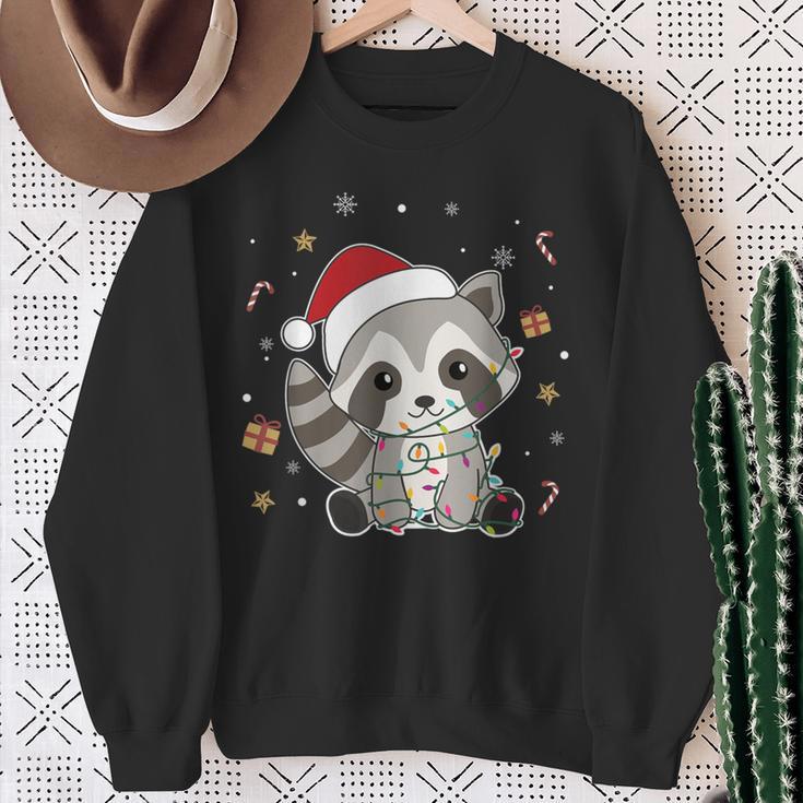 Raccoon Christmas Animals Fairy Lights Raccoon Sweatshirt Geschenke für alte Frauen