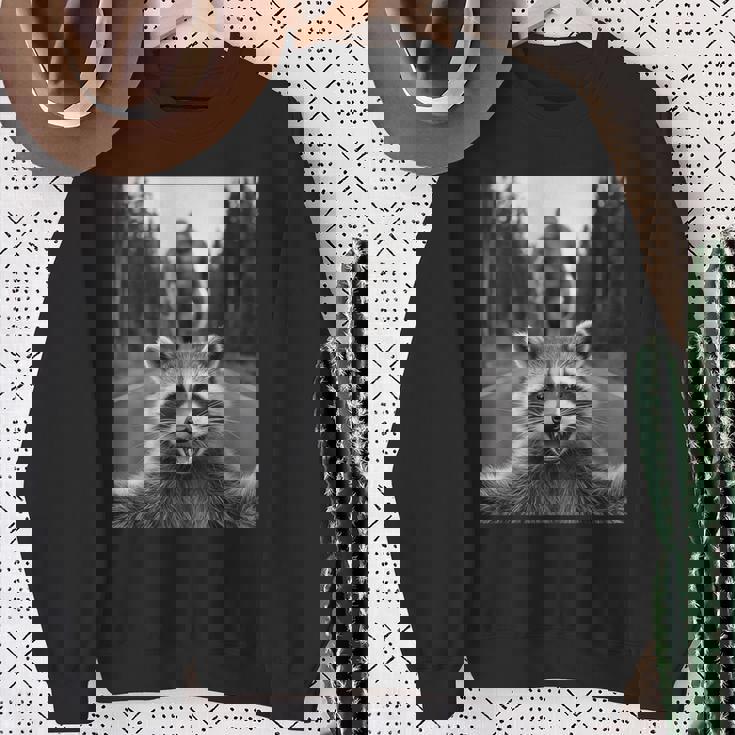 Raccoon Sweatshirt - Scared Raccoon Selfie with Bigfoot | Fun Hoodie Gifts for Old Women