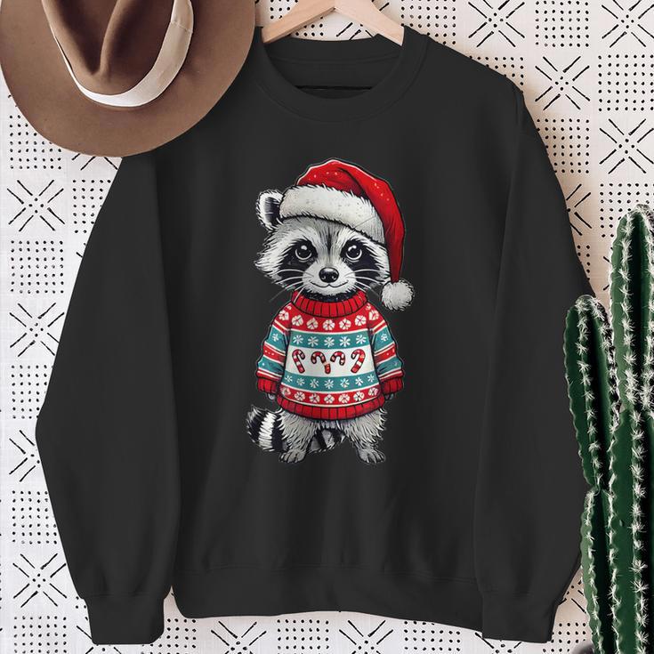 Raccoon Ugly Sweater Santa Hat Christmas Sweatshirt Geschenke für alte Frauen