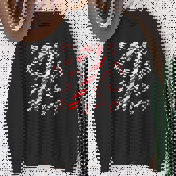 Red And White Candy Cane Santa Christmas Sweatshirt Gifts for Old Women