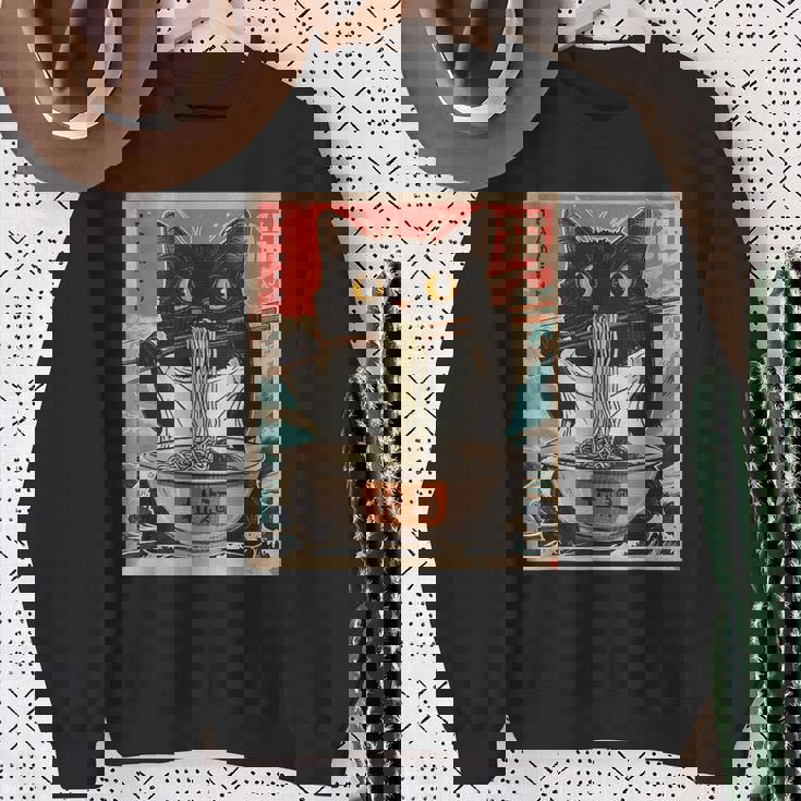 Retro Cat Ramen Japanese Graphic Kawaii Cat Anime Sweatshirt Gifts for Old Women