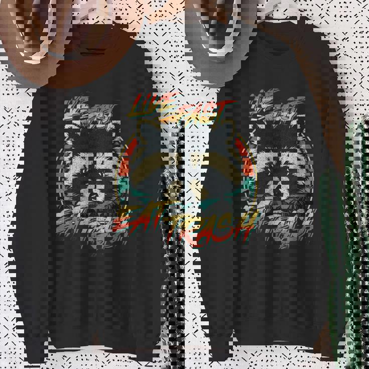 Retro Raccoon Sweatshirt - Live Fast Eat Trash - Fun Unisex Style Gifts for Old Women