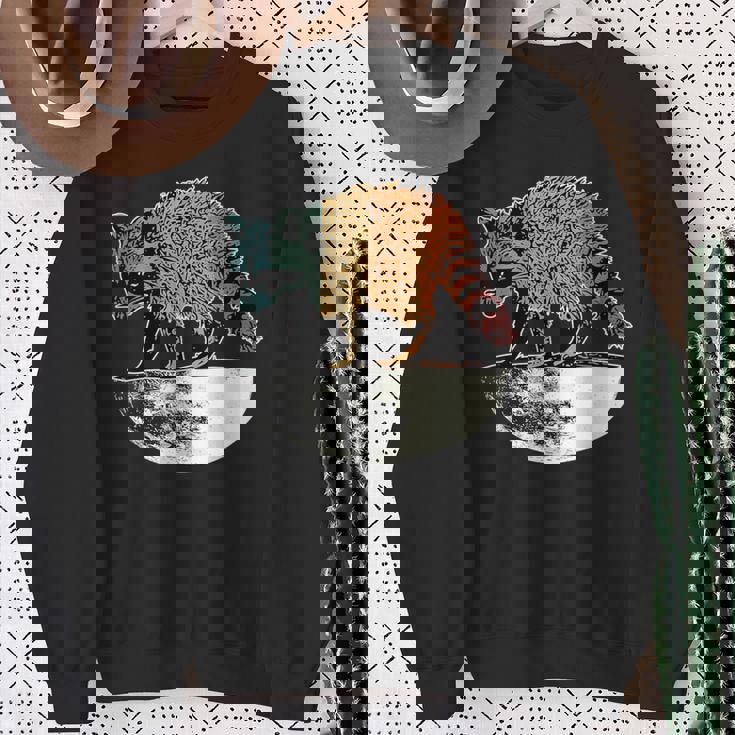 Retro Trashpanda On The Half Moon Vintage Raccoon Sweatshirt Gifts for Old Women