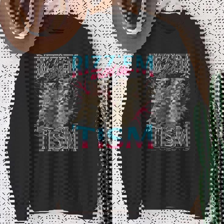 Rizz Em With The Tism Meme Autism Autistic Raccoon Sweatshirt Gifts for Old Women