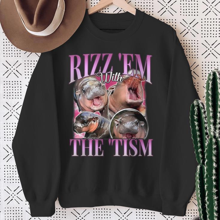 Rizz Em With The Tism Meme Moo Deng Sweatshirt Gifts for Old Women