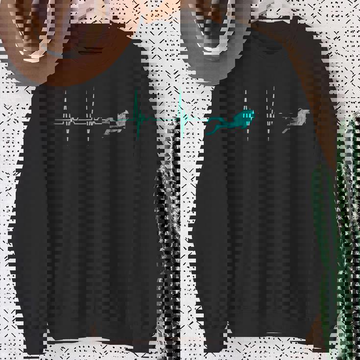 Scuba Diver Heartbeat Deep Diving EKG Pulseline Dive Sweatshirt Gifts for Old Women