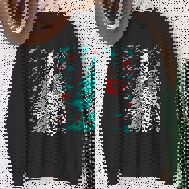 Sorta Merry Sorta Scary Christmas Skeleton Tree Santa Sweatshirt Gifts for Old Women