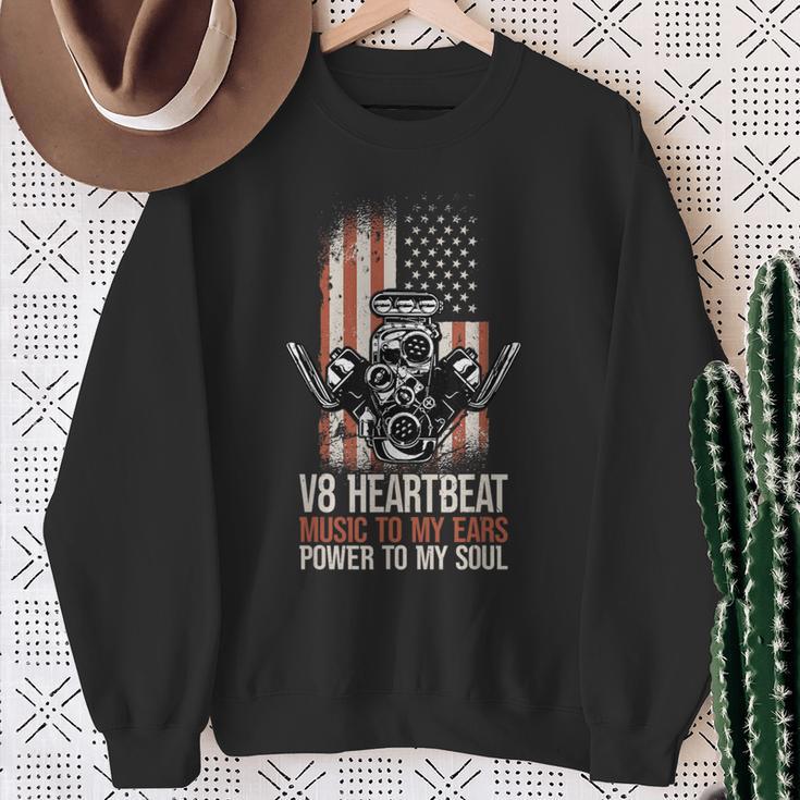 V8 Heartbeat American Muscle Cars Usa Engine8 Muscle Car Sweatshirt Geschenke für alte Frauen